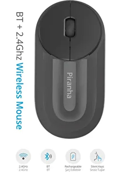 7657 Bluetooth + 2.4 Ghz Şarj Edilebilir Sessiz Tuşlu Kablosuz Mouse