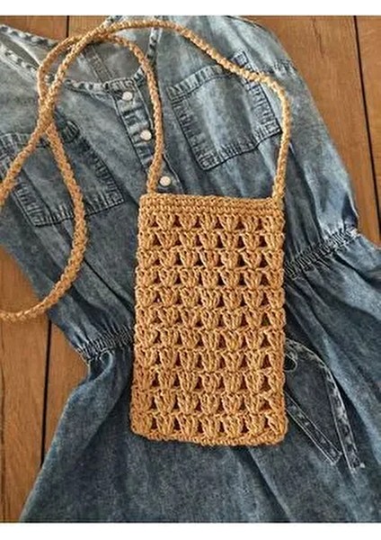 El Örgüsü Hasır Telefon Çantası