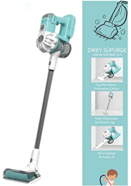 Pilli Sesli Model Çekme Özellikli Dikey Süpürge 75 Cm-Vakumlu Süpürge 3 In1 Oyuncak