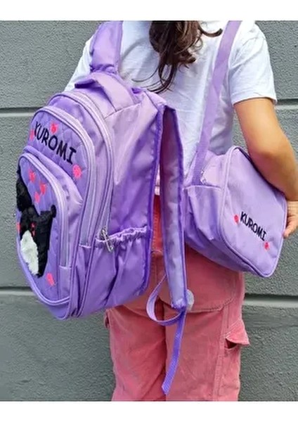 Lila Pembe Kuromı Baskılı, Su Geçirmez, Ortopedik Sırt Özellikl, Ilkokul Çantası + Beslenme Çantası