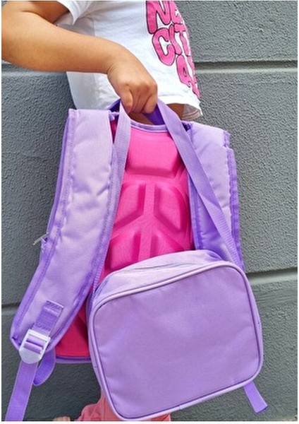 Lila Pembe Kuromı Baskılı, Su Geçirmez, Ortopedik Sırt Özellikl, Ilkokul Çantası + Beslenme Çantası