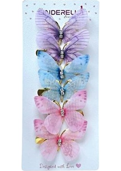 6'lı Hareketli Renkli Kelebek Toka Seti 5cm - Tül Kanatlı Taşlı Kelebekli Toka Pens Klips Saç Tokası