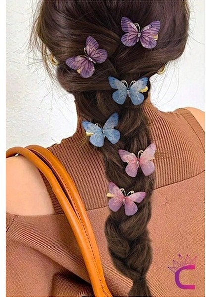 6'lı Hareketli Renkli Kelebek Toka Seti 5cm - Tül Kanatlı Taşlı Kelebekli Toka Pens Klips Saç Tokası fiyatları