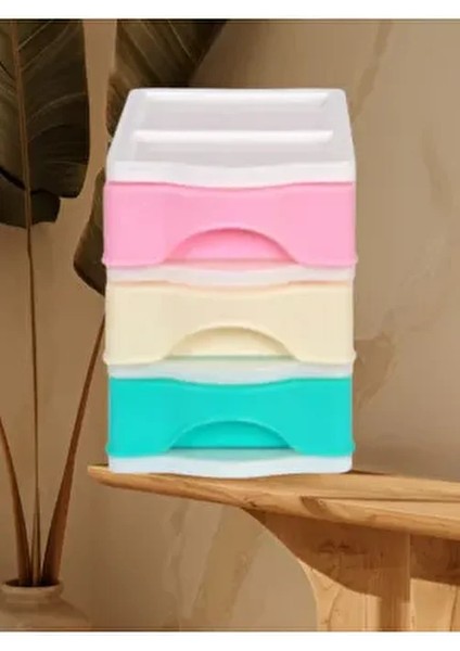 Organizer Çekmeceli 3 Lü Kare Plastik Renkli Tasarım ile Şık Düzenleme