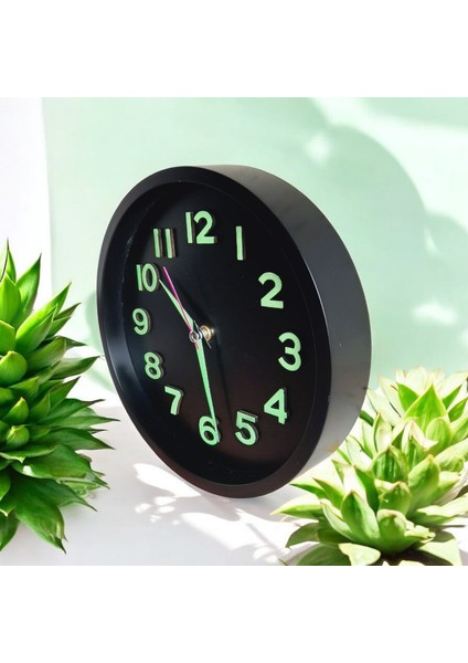 Fosforlu Siyah Duvar Saati Çap 22 cm Karanlıkta Parlayan Fosforlu Zincir Kolye