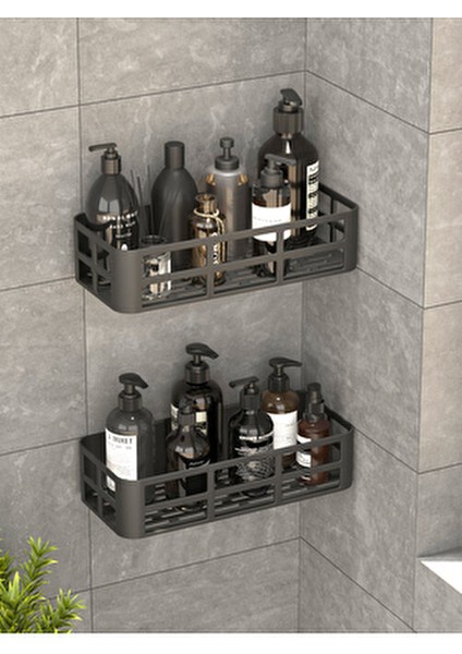 Banyo Mutfak Duş Rafı 2 Adet Şampuanlık Sabunluk Siyah Yapışkanlı Organizer fiyatları