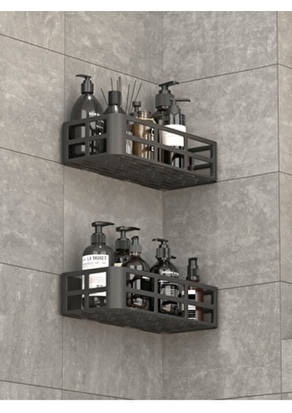 Banyo Mutfak Duş Rafı 2 Adet Şampuanlık Sabunluk Siyah Yapışkanlı Organizer modelleri