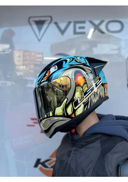 Rapid 2 Neo Mavi-Mor Motosiklet Kaskı – Siyah Vizör, Spoiler ve 300 A Uyumlu Polikarbon Kabuk, Şehir İçi ve Uzun Yol Kullanımı