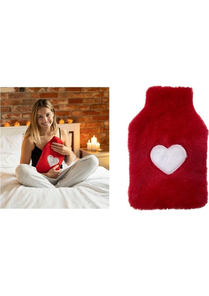 Sıcak Su Torbası Peluş Kalpli,kırmızı Termofor 27X17X2CM 1 Litre