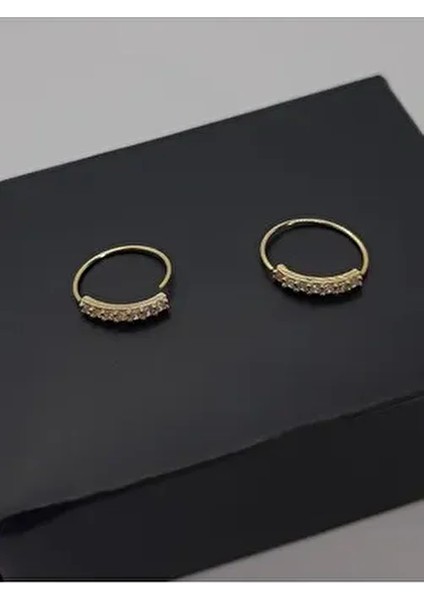 925 Ayar Gümüş ( 2 Adet ) Altın Kaplama Sıralı Zirkon Taşlı Halka Hızma