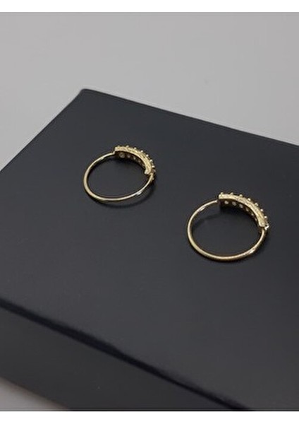 925 Ayar Gümüş ( 2 Adet ) Altın Kaplama Sıralı Zirkon Taşlı Halka Hızma