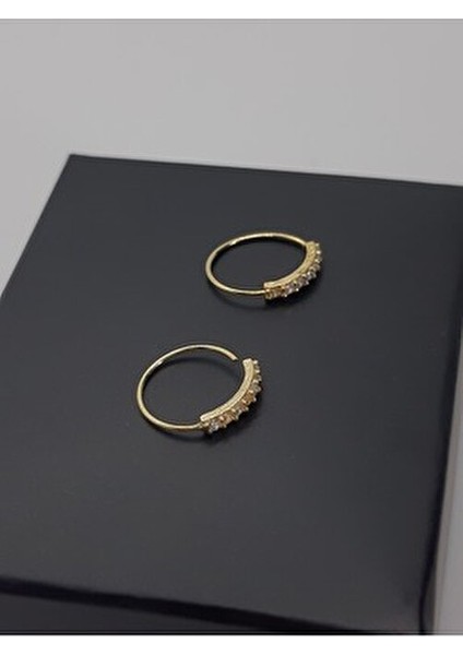 925 Ayar Gümüş ( 2 Adet ) Altın Kaplama Sıralı Zirkon Taşlı Halka Hızma