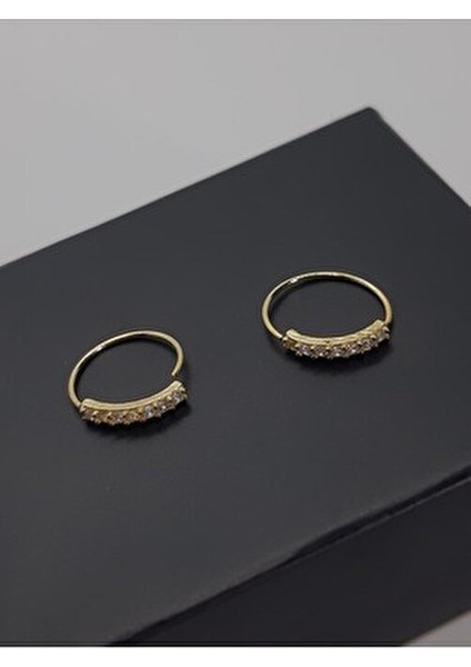 925 Ayar Gümüş ( 2 Adet ) Altın Kaplama Sıralı Zirkon Taşlı Halka Hızma