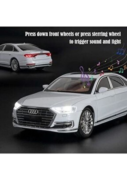 Audi A8 Araba Audi A8 Long Quattro 1:24 Diecast Metal Model Araba Koleksiyon Araba Sesli Işıklı