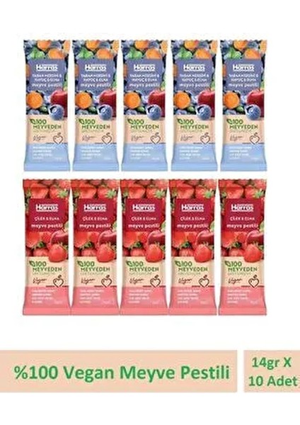 Vegan Meyve Pestili Çilek Elma Yaban Mersini Havuç 14GR x 10 Adet