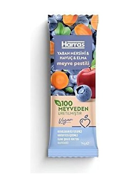 Vegan Meyve Pestili Çilek Elma Yaban Mersini Havuç 14GR x 10 Adet modelleri