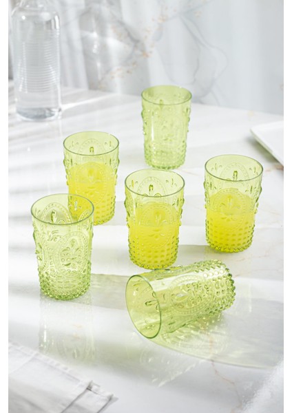 Robinanka Akrilik Yeşil 6'lı Kısa Bardak & Su Meşrubat Kahve Yanı Bardağı 400 ml ( Cam Değildir )