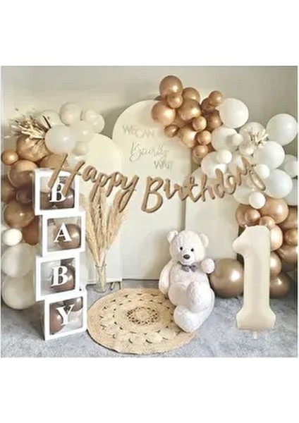 Baby Yazılı Balon Kutusu Karamel Doğum Günü Seti Parti Kutlama Eğlence