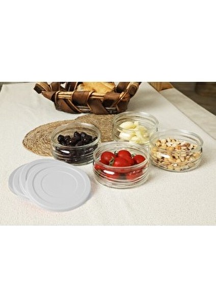 12'li Premium Cam Saklama Kabı Seti 410 cc | Beyaz Plastik Kapaklı Kahvaltılık, Hava Geçirmez fiyatları