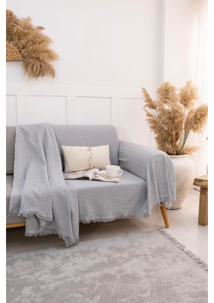 Rio Geniş Koltuk Örtüsü – %100 Geri Dönüştürülmüş Pamuk, Açık Gri, Kolları Kapatan Sürdürülebilir Tasarım, 180x310 cm fırsatları