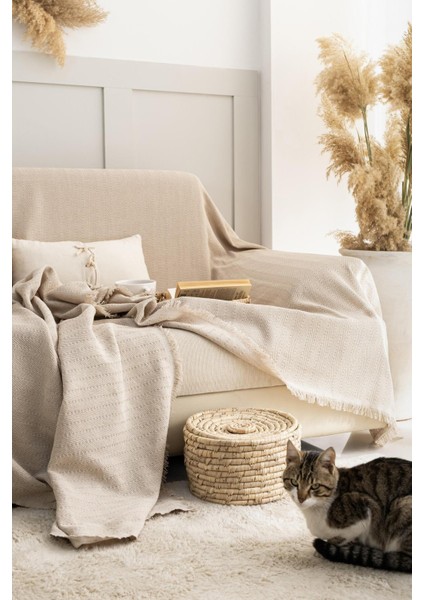 Rio Geniş Koltuk Örtüsü – %100 Geri Dönüştürülmüş Pamuk, Bej Dokuma Desen, Leke Tutmaz ve Kolları Kapatan Kumaş, 180x310 cm fırsatları