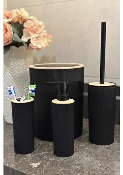 Banyo Seti, 4'lü, Yuvarlak, Siyah