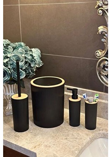 Banyo Seti, 4'lü, Yuvarlak, Siyah fiyatları