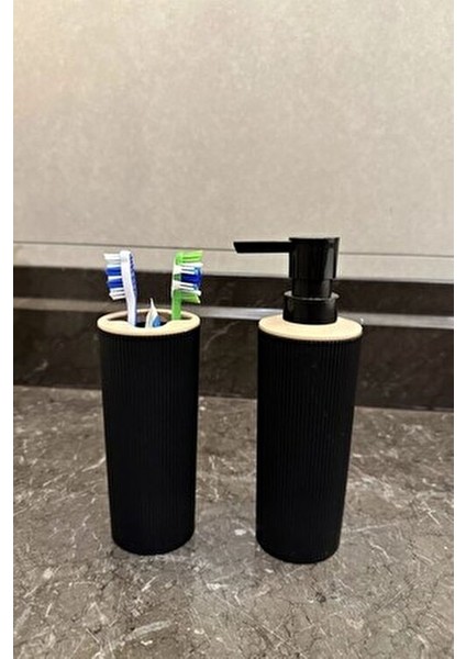 Banyo Seti, 4'lü, Yuvarlak, Siyah