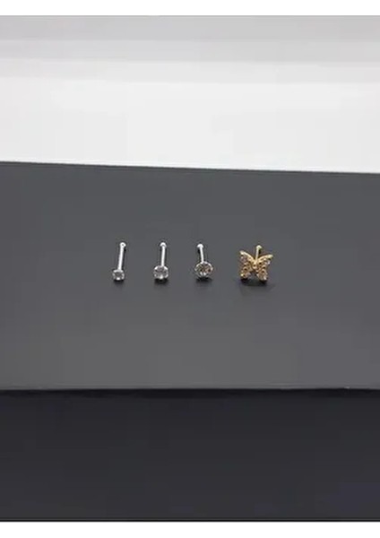925 Ayar Gümüş (4 Adet) Ekonomik Hızma Seti (1,5mm-2mm-2,5mm Yuvarlak Taşlı+ Altın Kaplama Kelebek )