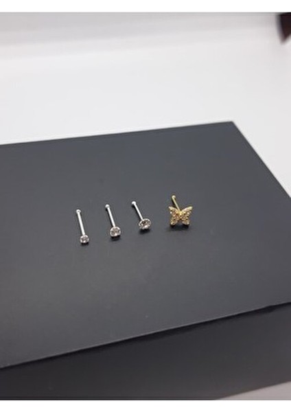 925 Ayar Gümüş (4 Adet) Ekonomik Hızma Seti (1,5mm-2mm-2,5mm Yuvarlak Taşlı+ Altın Kaplama Kelebek )