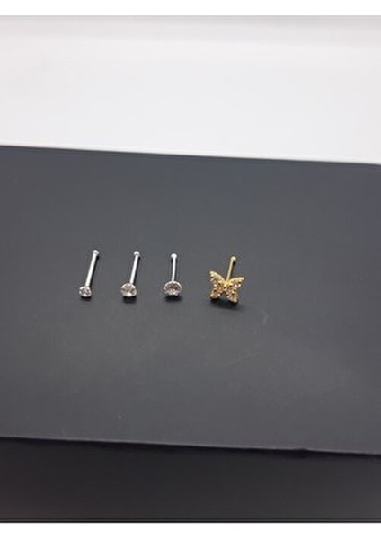925 Ayar Gümüş (4 Adet) Ekonomik Hızma Seti (1,5mm-2mm-2,5mm Yuvarlak Taşlı+ Altın Kaplama Kelebek )