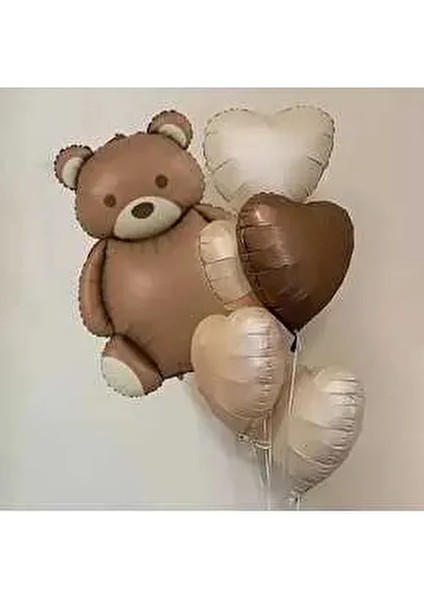 Retro Renk Ayıcık ve Kalp Folyo Balon Set