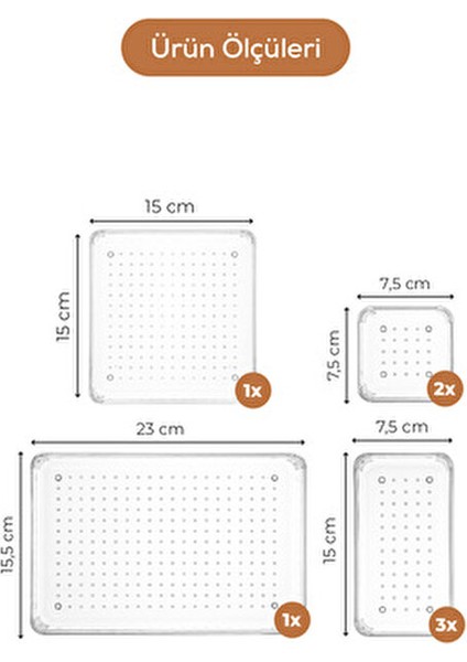 7'li Plastik Çekmece Içi Organizer Banyo Makyaj Takı Düzenleyici 100 x 100 Boyut fiyatları