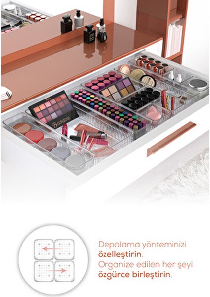7'li Plastik Çekmece Içi Organizer Banyo Makyaj Takı Düzenleyici 100 x 100 Boyut modelleri