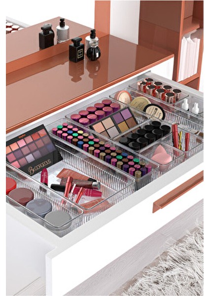 7'li Plastik Çekmece Içi Organizer Banyo Makyaj Takı Düzenleyici 100 x 100 Boyut