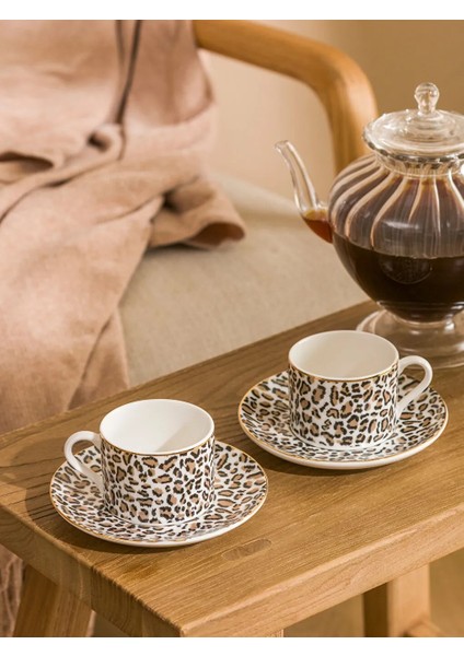 Home Leopar Desenli 2 Kişilik Porselen Kahve Fincan Takımı 124 ml