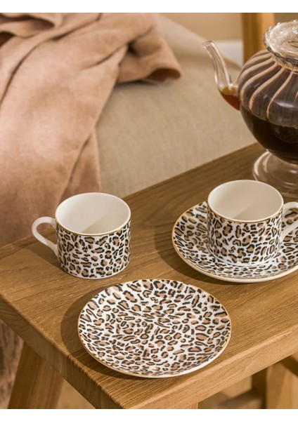 Home Leopar Desenli 2 Kişilik Porselen Kahve Fincan Takımı 124 ml modelleri