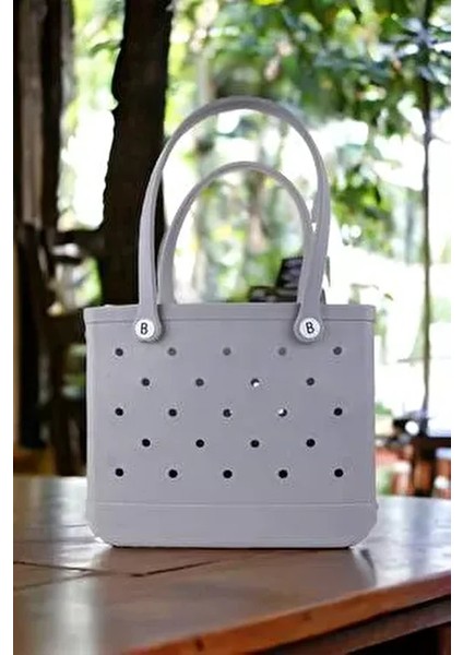 Gri Plaj Çantası Kadınlar İçin Ergonomik Tasarım Tekstil Materyal Düz Desen