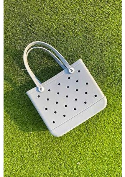 Gri Plaj Çantası Kadınlar İçin Ergonomik Tasarım Tekstil Materyal Düz Desen modelleri