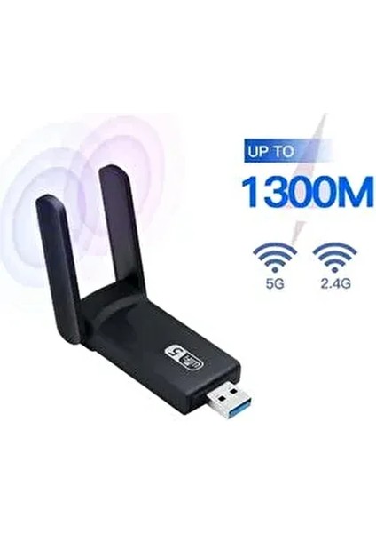AC1300 Mbps USB 3.0 Adaptör Çift Bantlı Kablosuz Wifi Alıcı Harici Anten ile 100m Çalışma Mesafesi