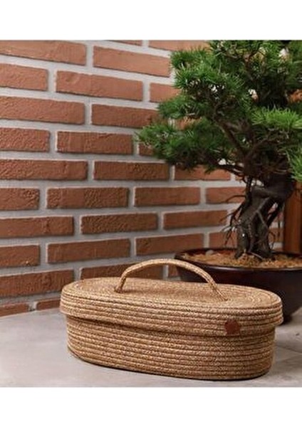 Jüt Oval Kapaklı Hasır Sepet Organizer 30X20 Bej Renkli Çok Amaçlı Kullanım Özelliği fiyatları
