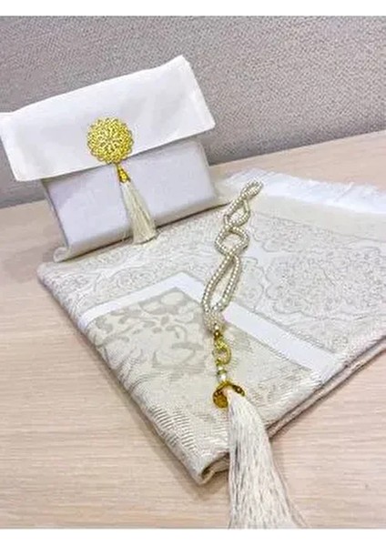 3'lü Şantuk Çantalı Hediyelik Çeyizlik Tesbih Seccade Seti