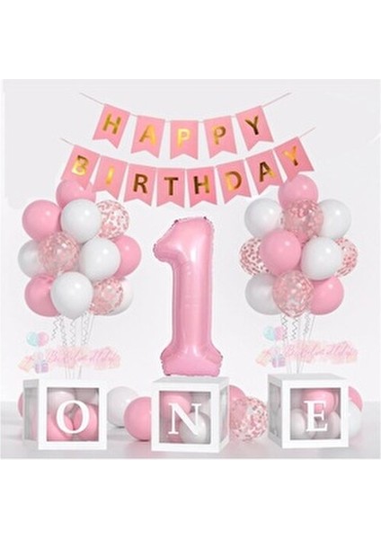 One Yazılı Şeffaf Kutu Balonlu Doğum Günü Seti Parti Kutlama Eğlence fiyatları