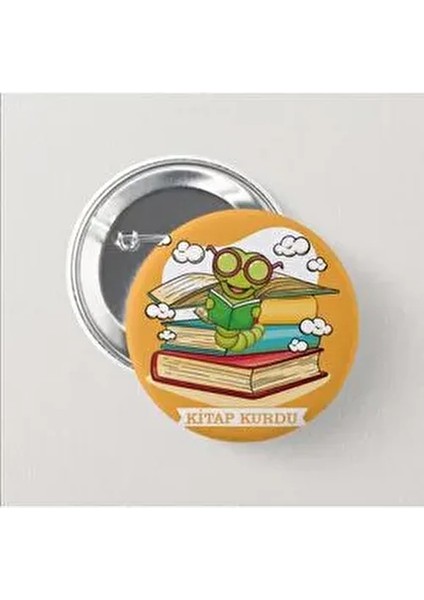 Kitap Kurdu Turuncu - Çocuk Iğneli Rozet (10 Adet)