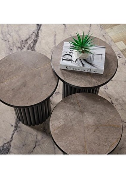 Boston Mdf 3'lü Sehpa Yuvarlak Ahşap ve Metal Ayak fiyatları