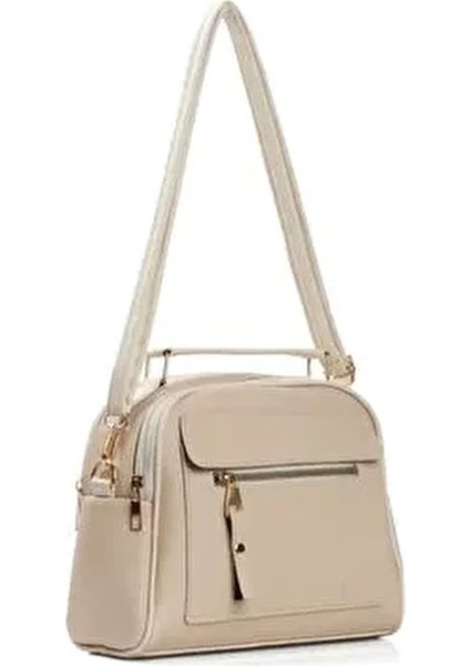 Kadın Çapraz Askılı Suni Deri El ve Omuz Çantası Üç Bölmeli Şık Tasarım