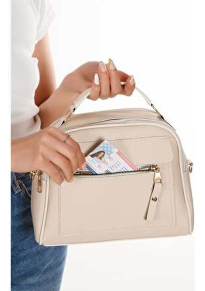 Kadın Çapraz Askılı Suni Deri El ve Omuz Çantası Üç Bölmeli Şık Tasarım