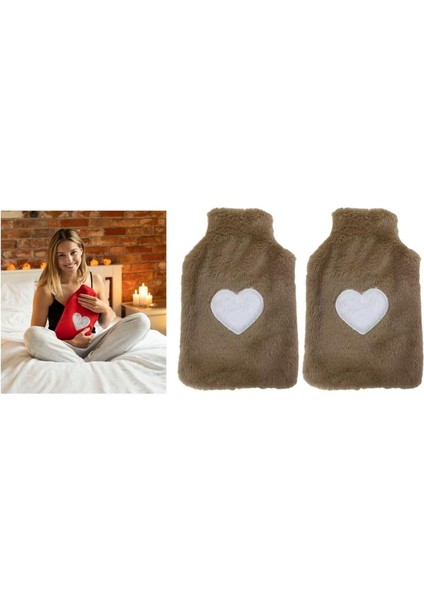 2 Adet Sıcak Su Torbası Peluş Kalpli,bej Termofor 27X17CM 1 Litre modelleri