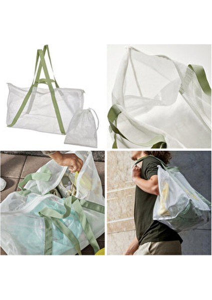 Dajlien 40 Lt 2 Parçalı Beyaz Nemi Önleyen Fileli Spor Plaj Aktivite Çantası 50X36X39 cm