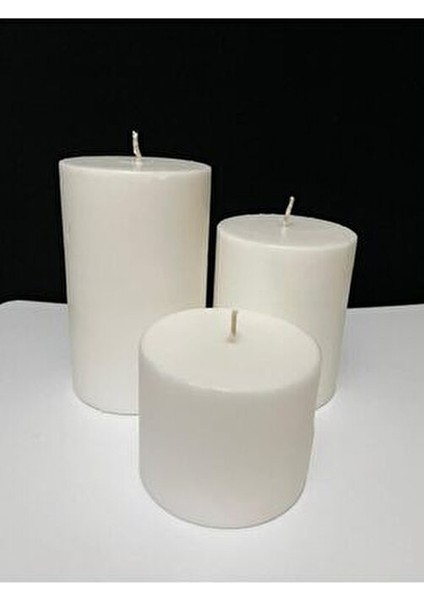 Beyaz Silindir Mum Vanilya Kokulu Çap7 cm Boy 6-9-12CM 3 Adet